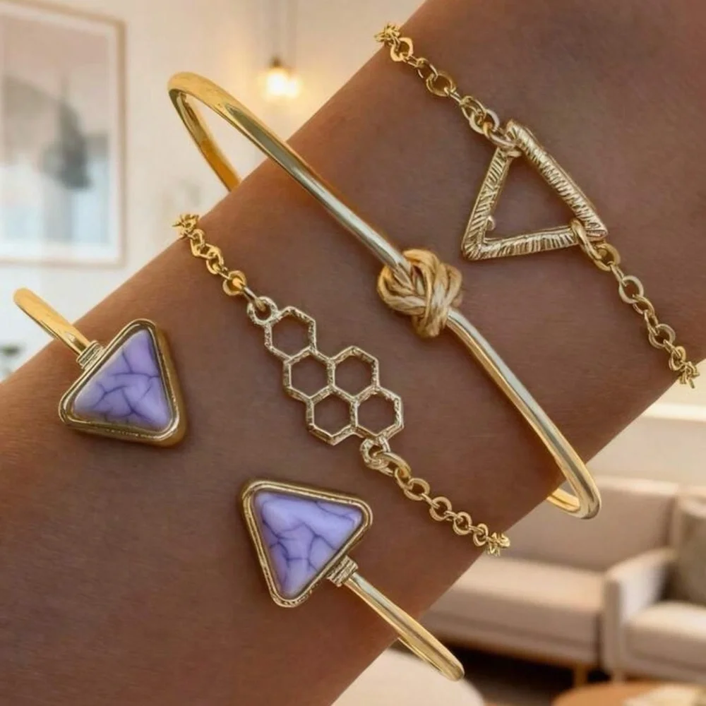 New Gold and Purple Geometric Bracelet Set 4PCS